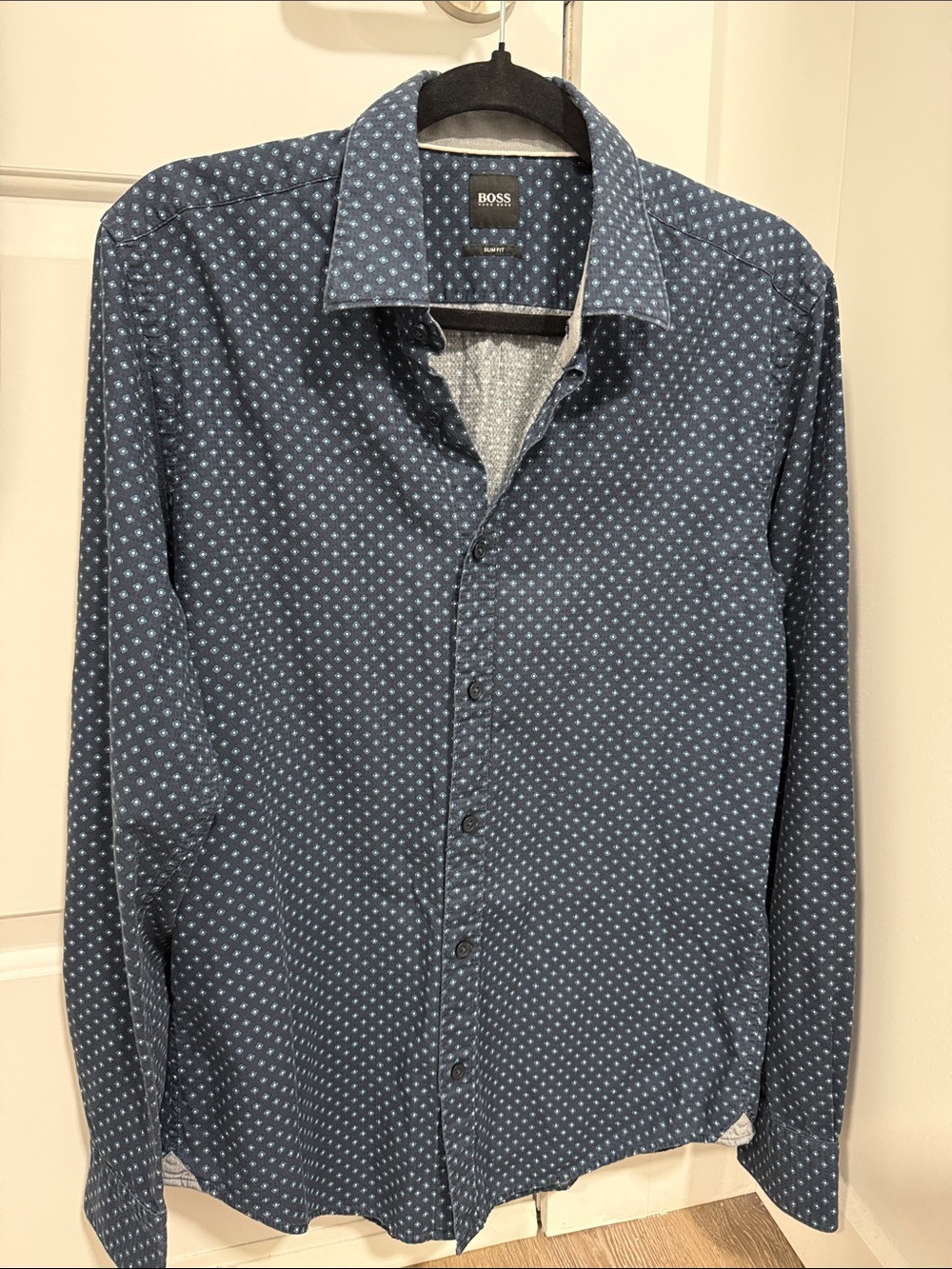 BOSS Men's Navy Blue Micro-Print Button-Down Shirt